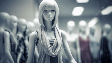 Mannequin Is Standing In Front Of Mannequins In A Store Background