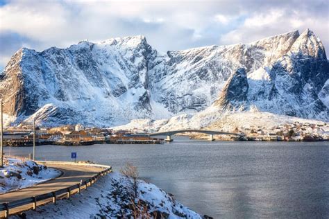 Impresionante Paisaje Invernal Islas Lofoton Hamnoy Norway Vista