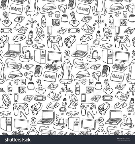 Hand Drawn Gamer Seamless Pattern With Doodle Elements