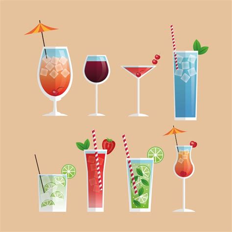 Premium Vector Cocktail Icon Set