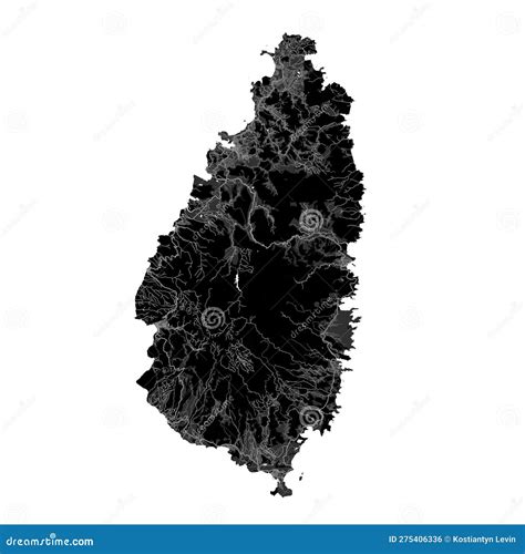 Black Saint Lucia Map Caribbean Island Country Detailed Map With