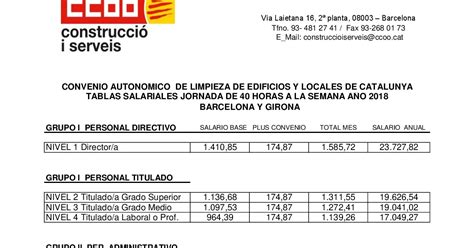 Tu Informacion Laboral Tablas Salariales Convenio Limpieza De