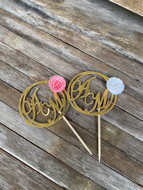 Flower Cupcake Toppers Monogram Topper Initial Topper Etsy Monogram