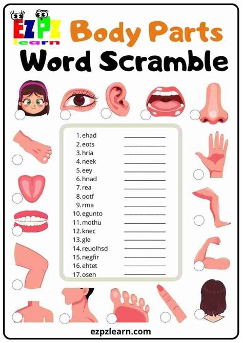 Free Printable English Word Scramble Worksheets Topic Body Parts For