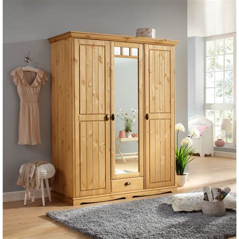 Armoire Penderie Pin Massif Home Affaire 3 Portes 1 Tiroir Bois Naturel