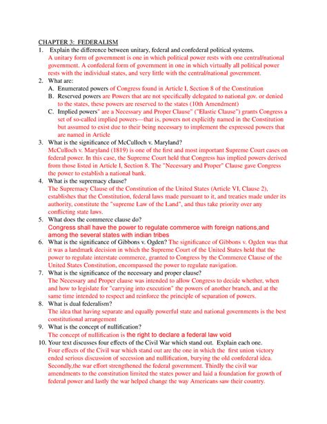 Chapter Chapter Federalism Explain The Difference Between