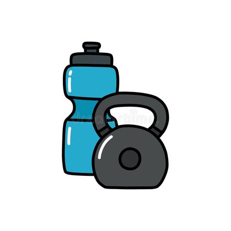 Kettlebell And Bottle Of Water Doodle Icon Vector Color Line