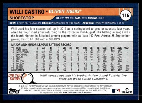 Topps Big League Willi Castro Rookie Detroit Tigers Ebay