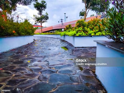 Amazing Garden Path With Beautiful Stone Stacking Stock Photo