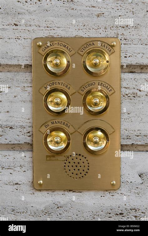 Brass Doorbell Plate Lake Garda Italy Stock Photo Alamy