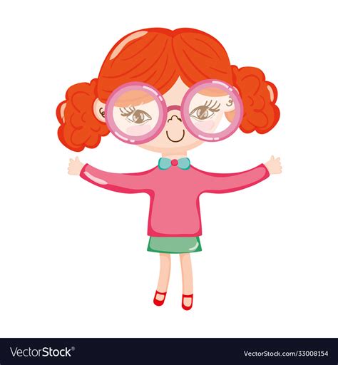 Little cute girl with big glasses cartoon isolated