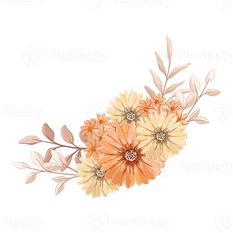 Orange Flower Arrangement With Watercolor Style Png