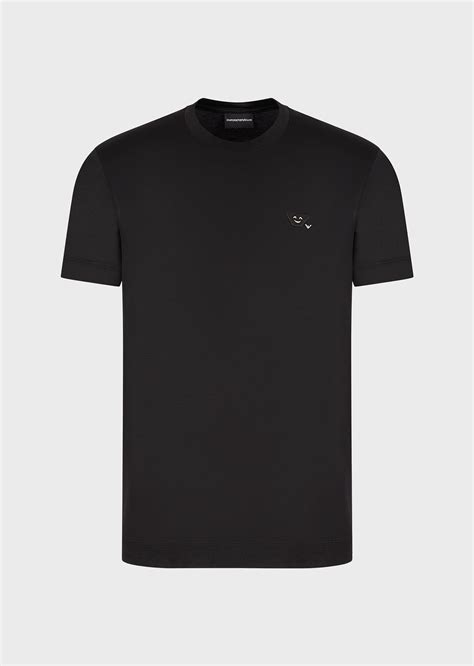 Emporio Armani Tencel Blend Jersey T Shirt With Emoji Patch Black Editorialist