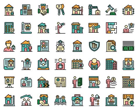 Realtor icons set line color vector 8823986 Vector Art at Vecteezy