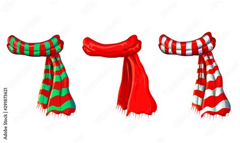 Vector Winter Red Scarf Collection Isolated On White Background