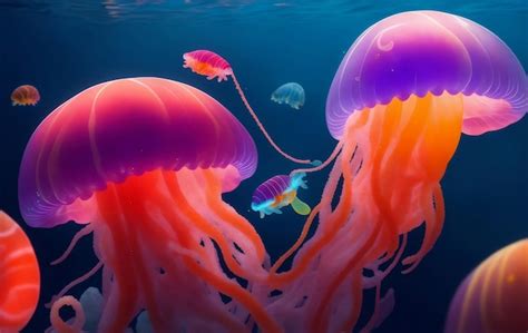 Premium AI Image Colorful Jellyfish Under The Sea Generative AI