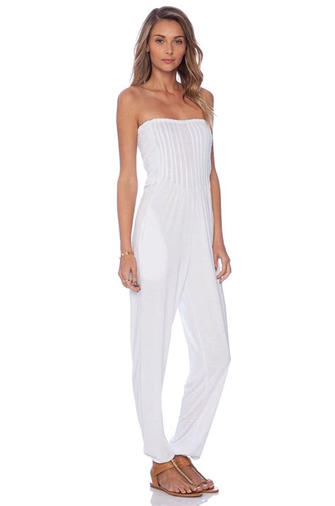 Indah Crush Bandeaux Jumpsuit In White From Bandeau