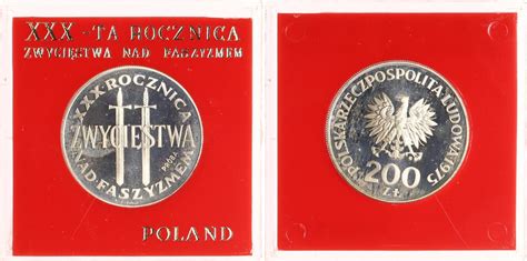 Polen 200 Zlotych 1975 Probe 30 Jahre Kriegsende Proof MA Shops