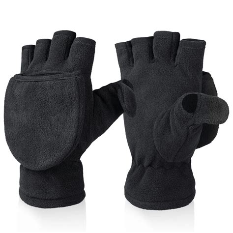 Winter Warm Half Finger Gloves Mittens With Flip Cover Fleece