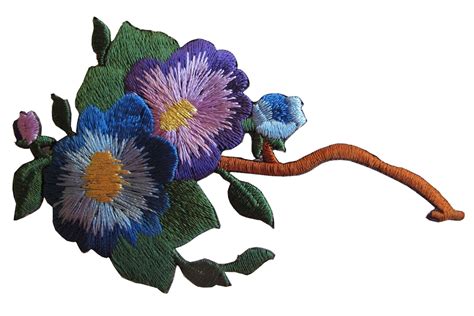 4535a Purple Blue Flower Embroidery Iron On Appliqué Patch Ebay