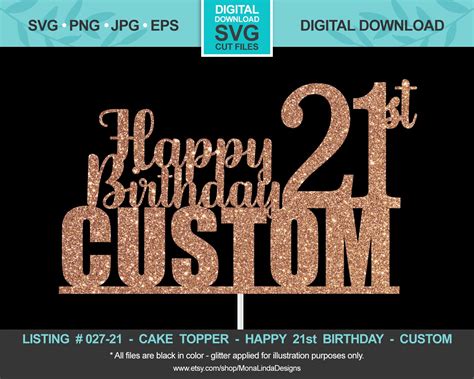 Custom Happy 21st Birthday Svg Cake Topper Birthday Svg Cut Etsy