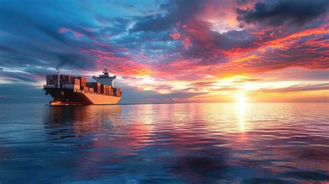 Container Ship At Sea Premium Ai Generated Image