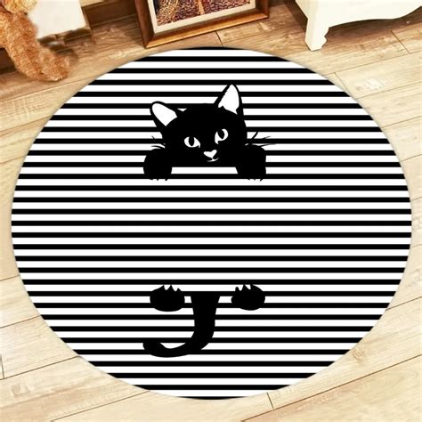 Black Cat Silhouette Round Rugs And Striped Carpets For Kids Baby Home