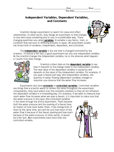 Variables Worksheet Pdf Experiment Dependent And Independent Worksheets Library