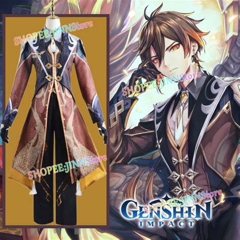 Jn Genshin Impact Zhongli Cosplay Costume Zhong Li Cosplay Wig