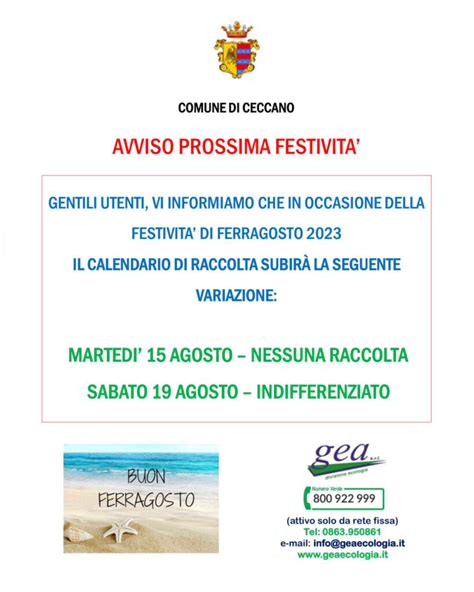 Comune Di Ceccano Raccolta Differenziata Calendario Festivit