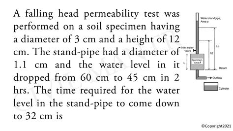 A Falling Head Permeability Test Was Performed On A Soil Specimen