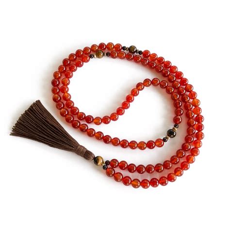 Carnelian Mala Bead Necklace With Tigerseye Courage Etsy