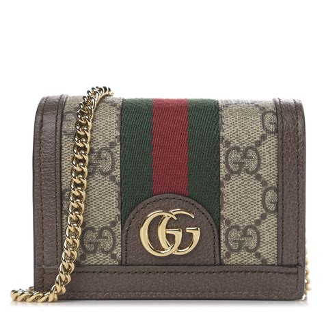 Gucci Gg Supreme Monogram Web Ophidia Chain Card Case Wallet Brown