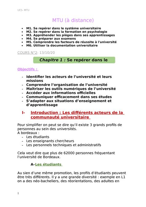 S1 UE5 MTU CHAP 1 Méthodologie du travail universitaire CHAP1 MTU