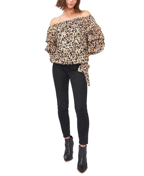 Vince Camuto Printed Off The Shoulder 3 4 Balloon Sleeve Top Macys