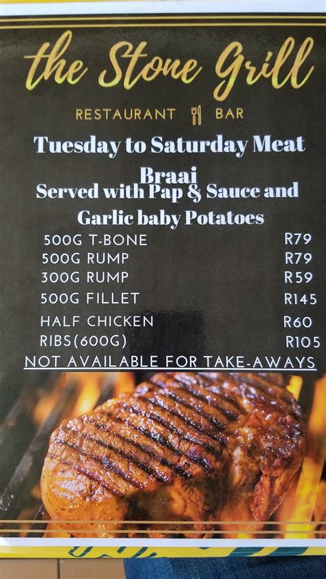 Menu at The Stone Grill Restaurant & Bar, Pretoria