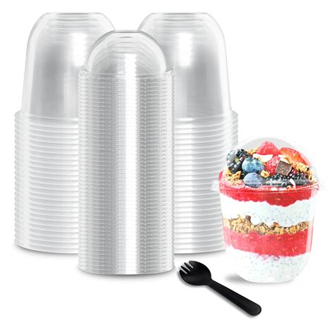 Buy Monrocco 50 Pack 12oz Clear Plastic Cups With Dome Lids And Sporks Dessert Cups With Lids