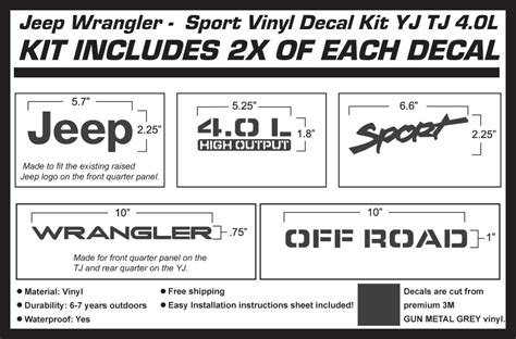 Universal Jeep Wrangler Vinyl Decals - 10PK – Factory Crafts