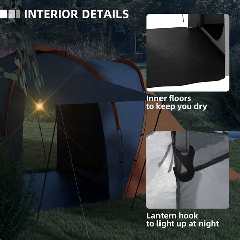 4-6 Man Tunnel Tent with 2 Bedroom and Living Area, Grey and Blue