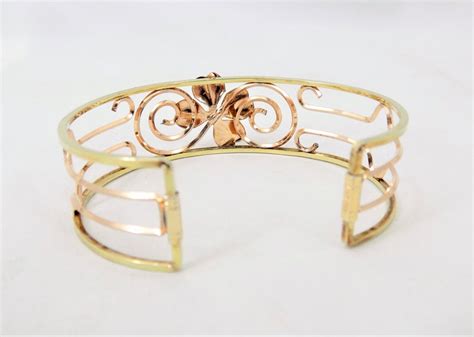 Krementz Cuff Bracelet Two Tone Gold Gold Overlay Scrolled Etsy