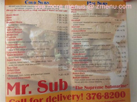 Menu At Mr Sub Restaurant Lowville