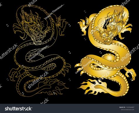 Gold Japanese Dragon Tattoogold Pattern Dragon Stock Vector (Royalty Free) 1165504087 | Shutterstock