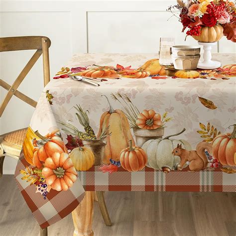 Rectangle Fall Tablecloth With Countryside Leaves And Pumpkins