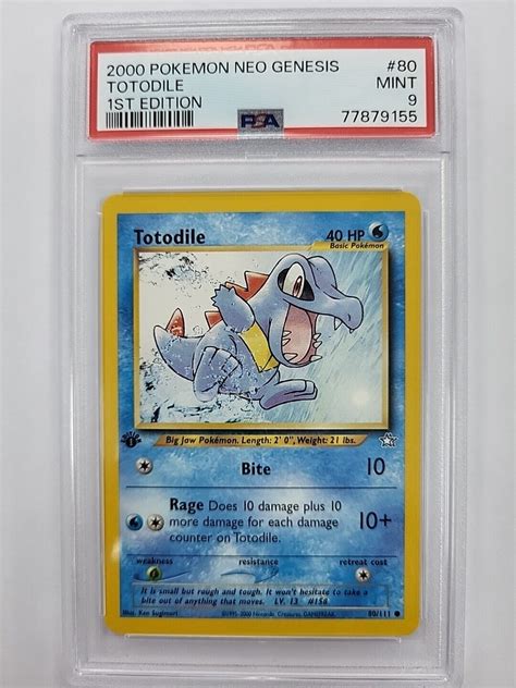 Pokemon TCG PSA Mint 9 2000 Totodile 80 1st Edition Neo Genesis US