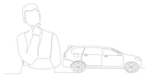 Premium Vector Continuous Line Drawing Man Thinking About Buying A Car