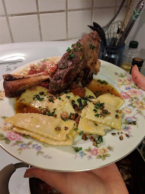 [homemade] Kabocha And Goat Cheese Agnolotti Plus Lamb Osso Buco Food