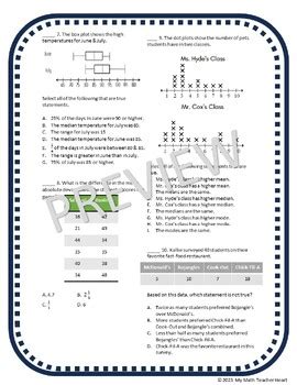 Statistics EOG Review Homework Grade 7 Math Test Prep TPT