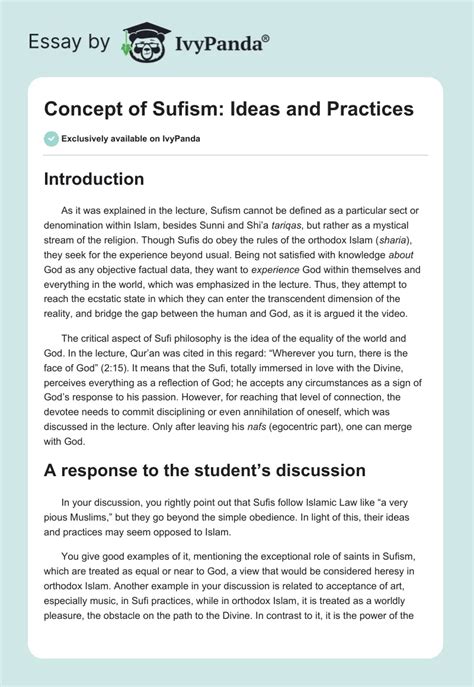 Concept of Sufism: Ideas and Practices - 369 Words | Essay Example