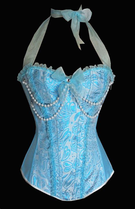 2020 Blue Ladies Women Luxury Lace Halter Jeweled Corset 6668 Pearl