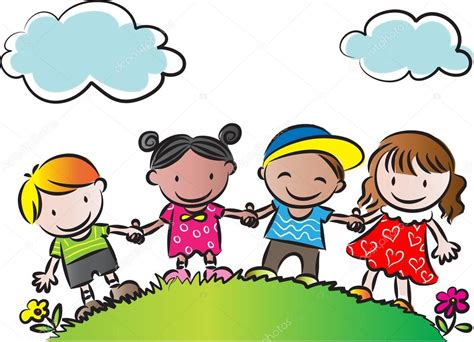 Kids standing holding each others hands Stock Illustration by ©wenpei #65741365